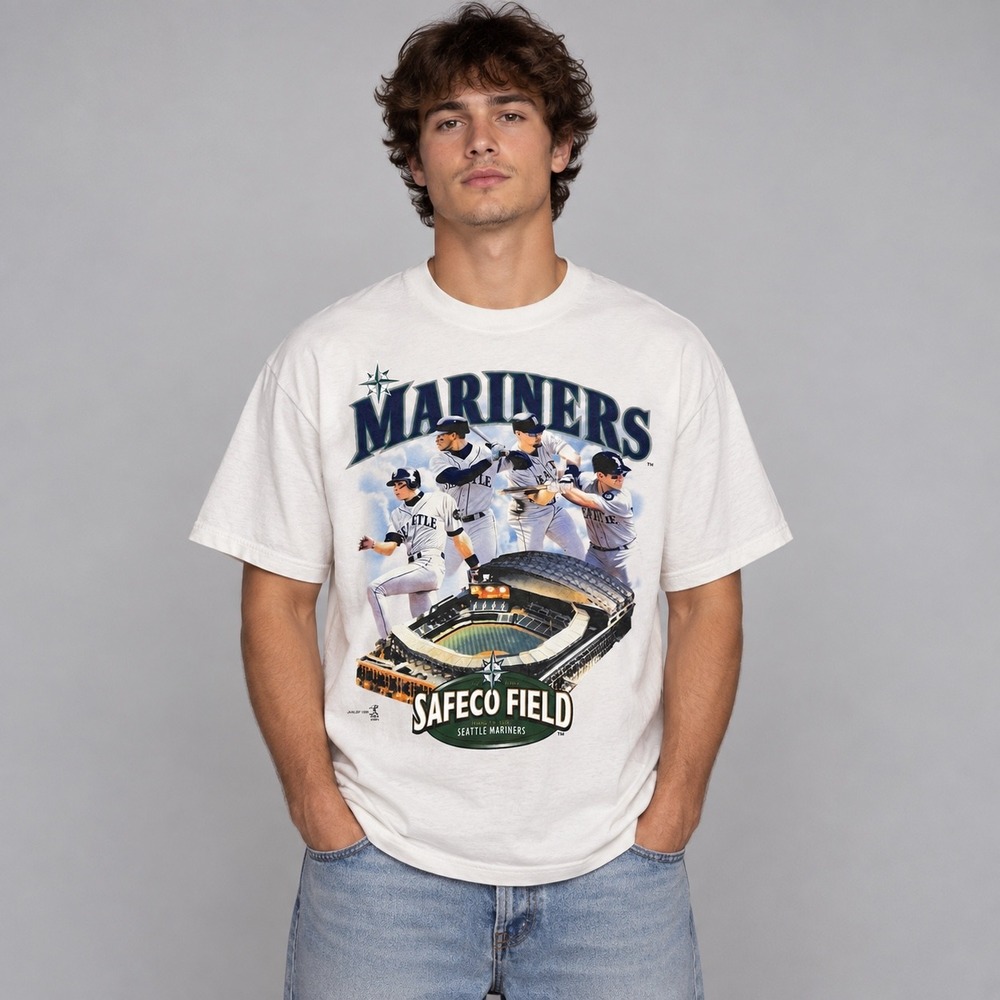 Vintage 1999 Seattle Mariners T-Shirt Men Large White Safeco Field Miro Classics